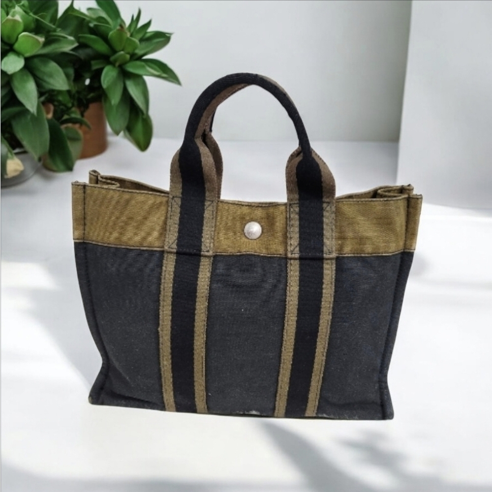 💚🔹️HERMES 🔹️TOTE BAG | TOTE BAG COLORS BLACK & ARMY GREEN W/ COA - Picture 1 of 17